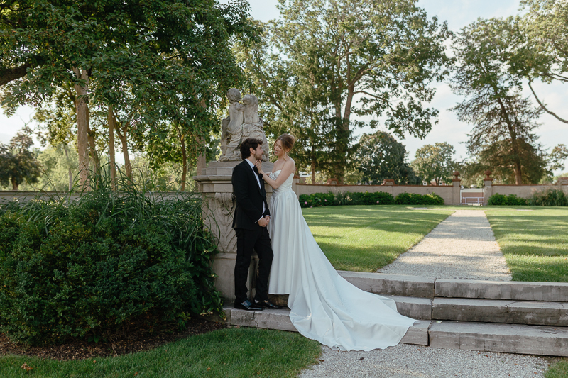 Cinematic portrait of bride and groom during an Armour House wedding photography session