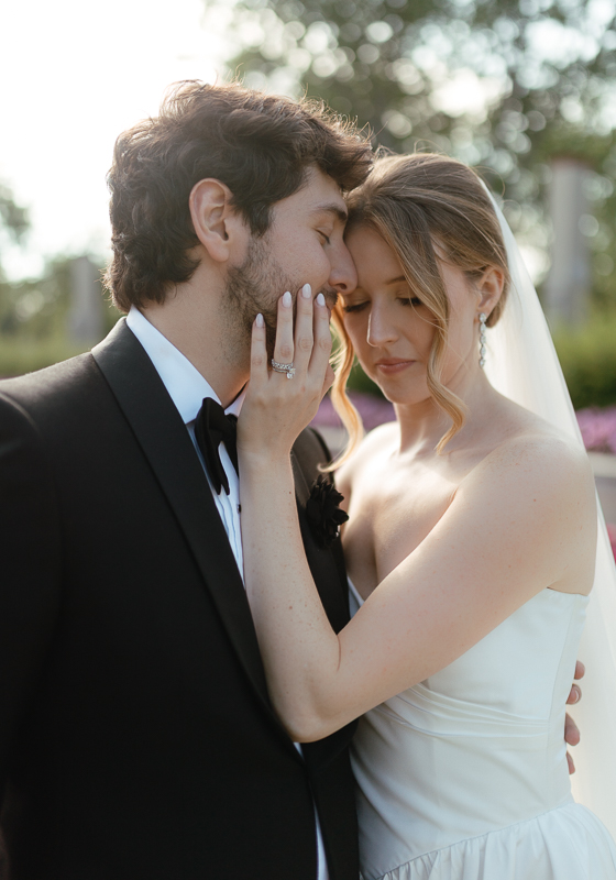 Cinematic portrait of bride and groom during an Armour House wedding photography session
